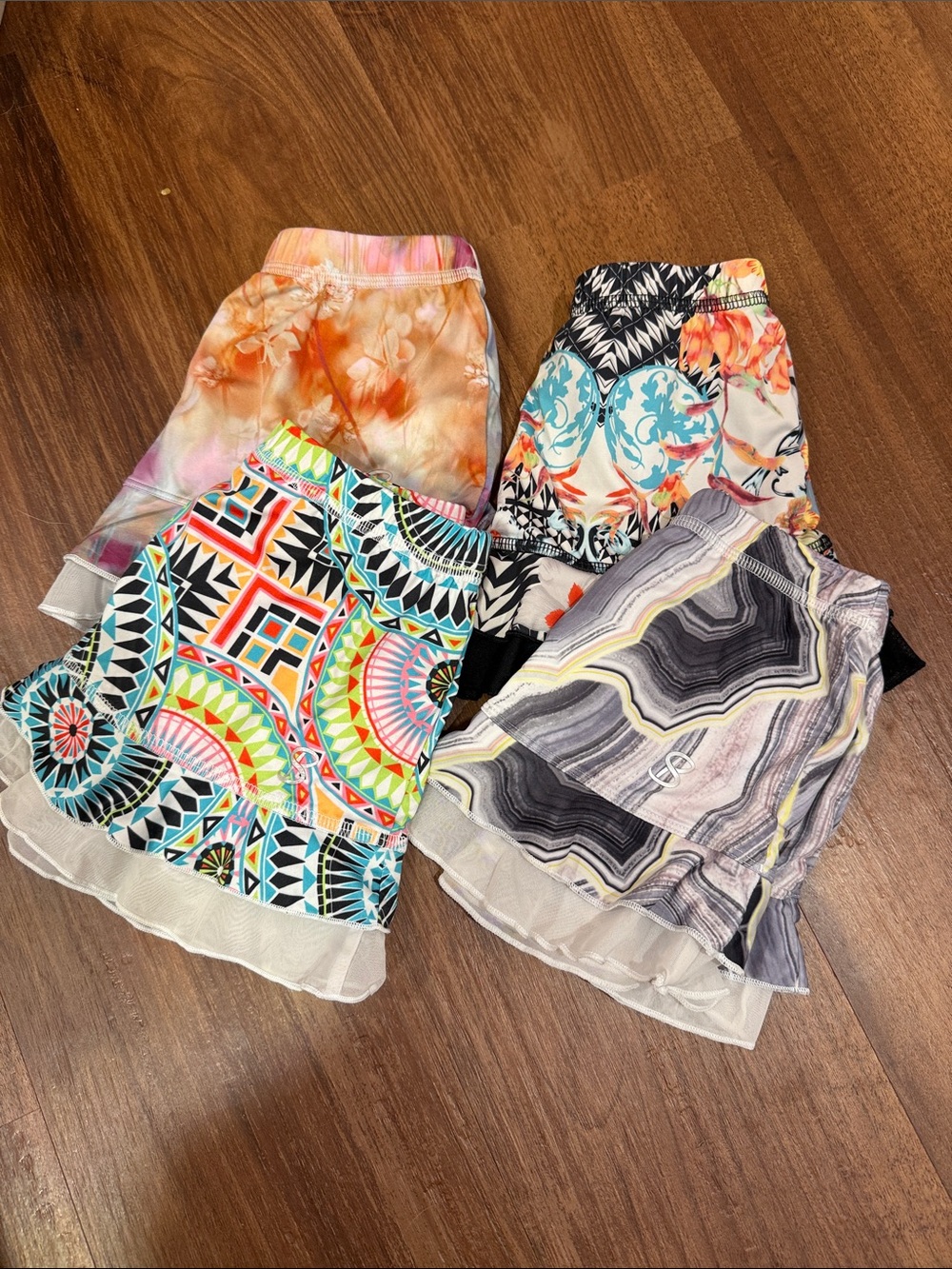 Set of 4 Printed Girls' Skorts - Colorful Floral, Geometric & Marble Prints